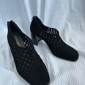 Jeffrey Campbell Black Aceline Woven Block Heel Zip up booties Size 6.5 Women